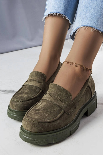 Mocassins verts en éco-suède, « Alacoque » 2