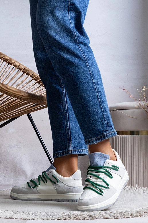 Graue Damen-Sneaker mit grünen...