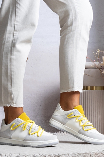 Graue Damen-Sneaker mit gelben Schnürsenkeln Arcobaleno