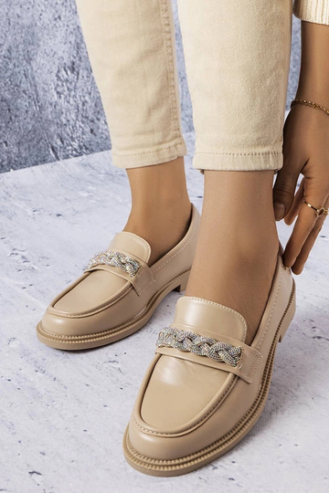 Beige Mokassins mit Zirkonen Colette