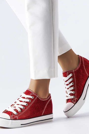 Rote Glitzer-Keilsneakers...