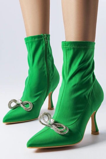 Bottines vertes décorées de nœud avec pierres zircon, « Mars » 2