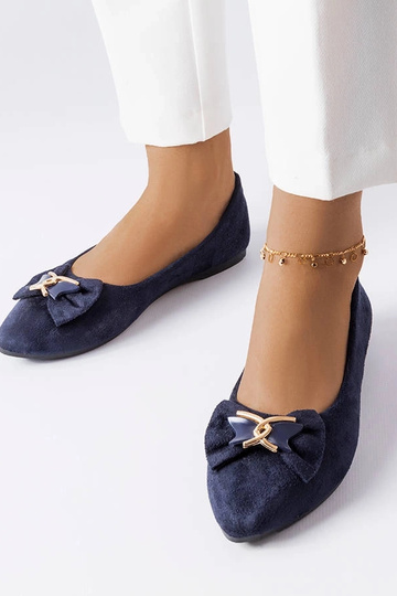Ballerines bleu marine ornées d'un noeud Jetté