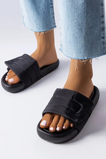 Schwarze Slipper mit Klettverschluss, „Aleron"