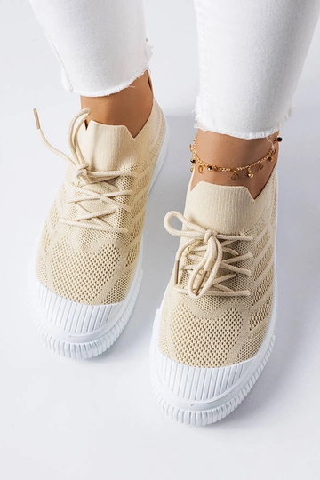 Beige polaire sneakers i stretchstof 2
