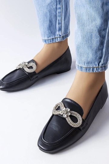 Sorte loafers med zirkoner...