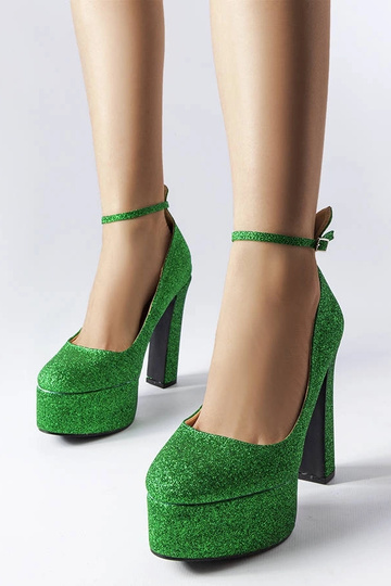 Bellamy grønne glitter pumps med blokhæl 2