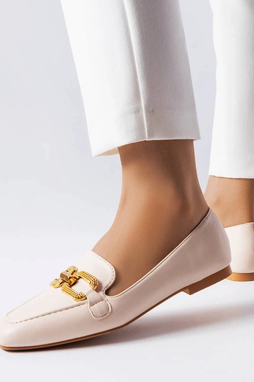 Beige Mokassins mit Rousseau-Schnalle 2