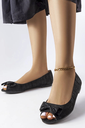 Schwarze Metallic-Ballerinas mit Hawk-Schleife