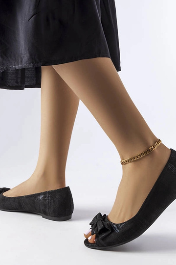 Schwarze Metallic-Ballerinas mit Hawk-Schleife 2