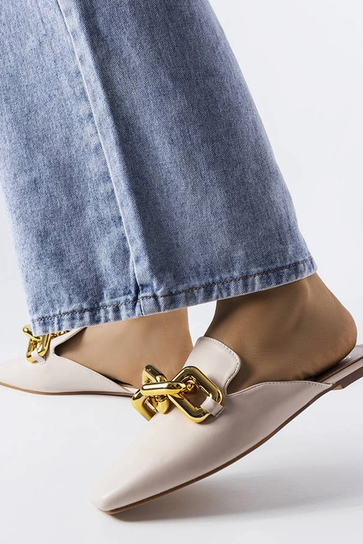 Claquettes à chaîne en noyer beige