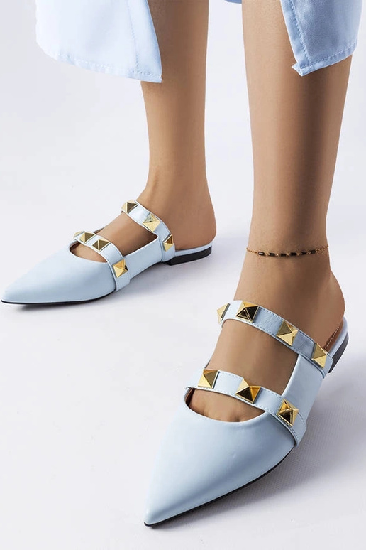 Blaue Pantoletten mit Nieten von Ruckman