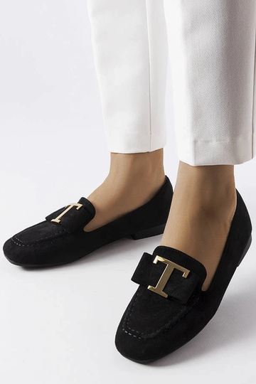 Schwarze „Adélaïde" Kunstvelours-Balletschuhe 2