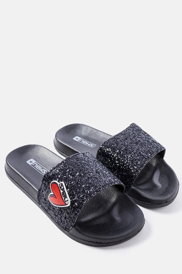 Boncoeur Schwarze Glitzer-Flip-Flops für Kinder