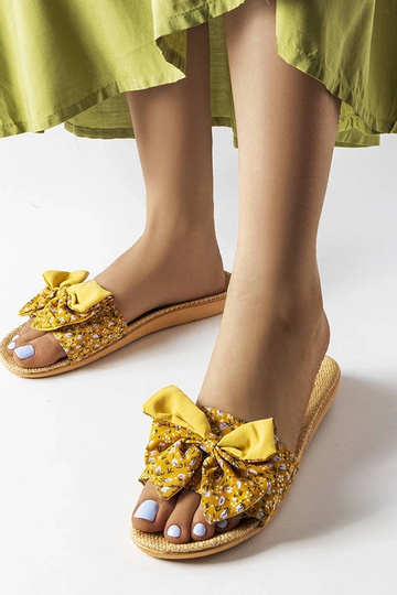 Gele slippers met strik,...