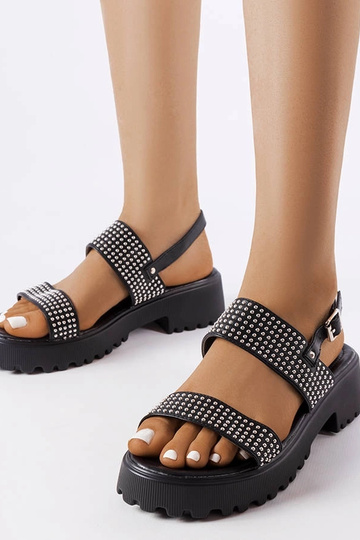 Sandales noires ornées de pierres, « Biloxi »