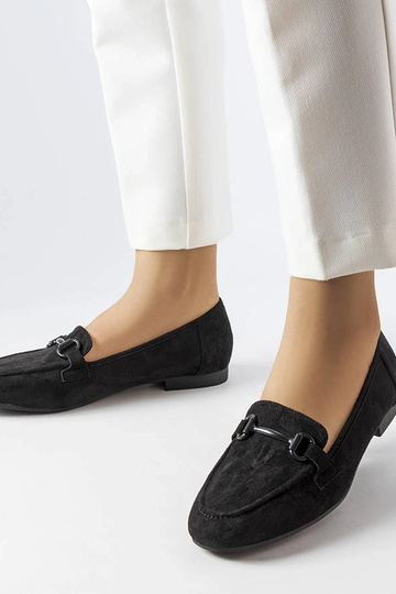 Schwarze Wildleder-Loafer für Damen mit Hinkle-Schnalle