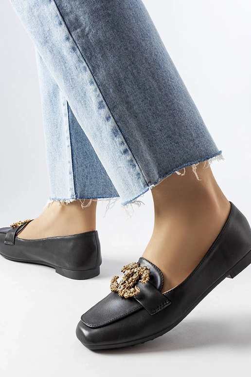 Schwarze Damen-Leder-Loafer mit...