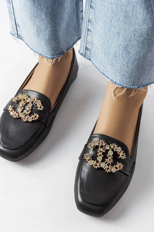 Schwarze Damen-Leder-Loafer mit...