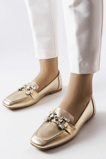 Guld mokkasiner med...