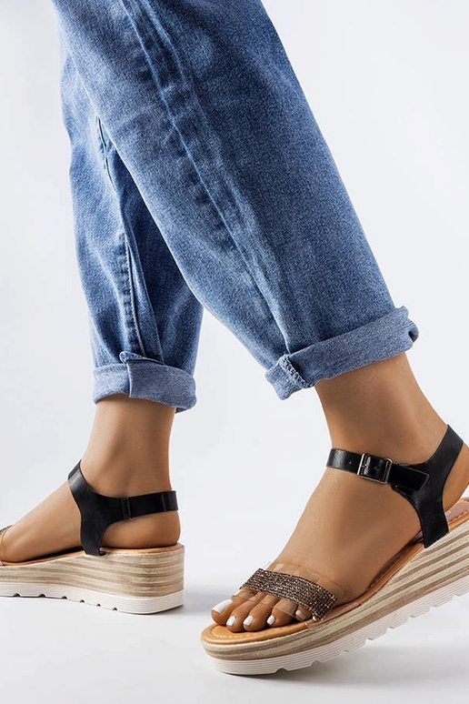 Schwarze Bussière-Keilsandalen