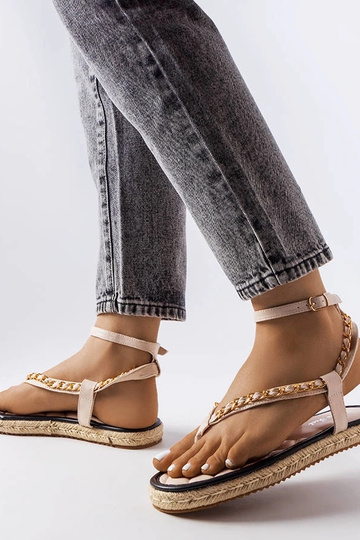 Beige Sandalen mit Kette verziert Varieur