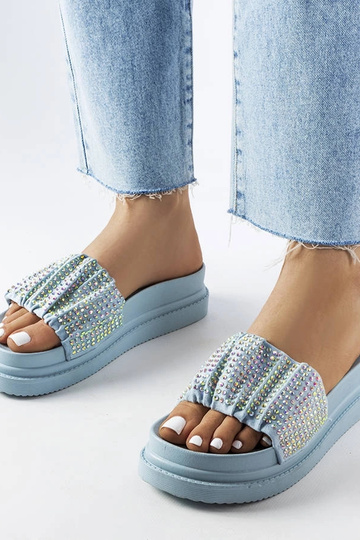 Mules bleues pour femme avec zircons Franet