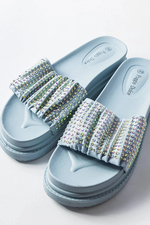 Mules bleues pour femme avec zircons...