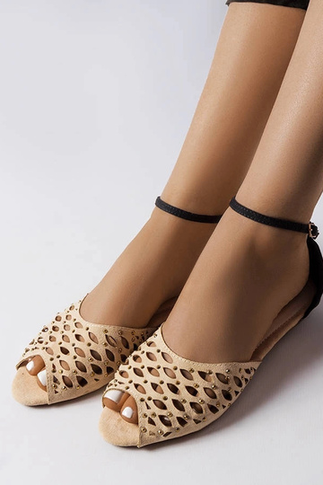 Beige gennembrudte sandaler med zirkoner Avice 2