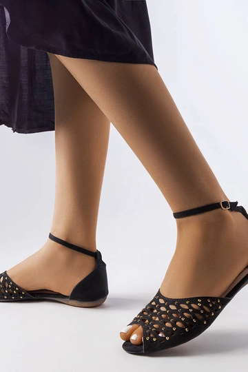 Schwarze durchbrochene Sandalen mit Zirkonia Avice
