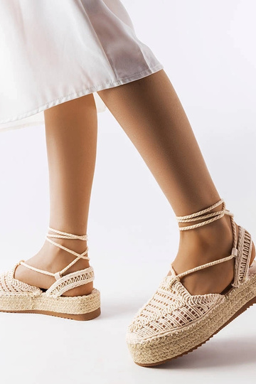 Zandkleurige veters espadrilles, „Partenia"