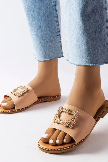Zandkleurige slippers met decoratie, „Miriama"