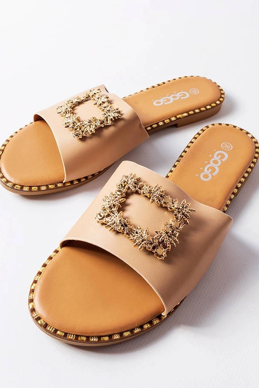 Zandkleurige slippers met decoratie,...