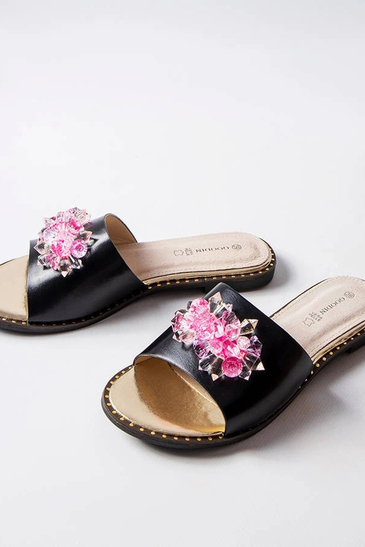 Sorte flip flops med Lowa krystaller