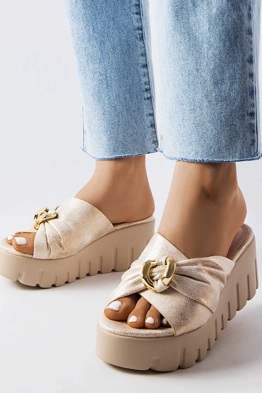 Sandales compensées Laura dorées pour...