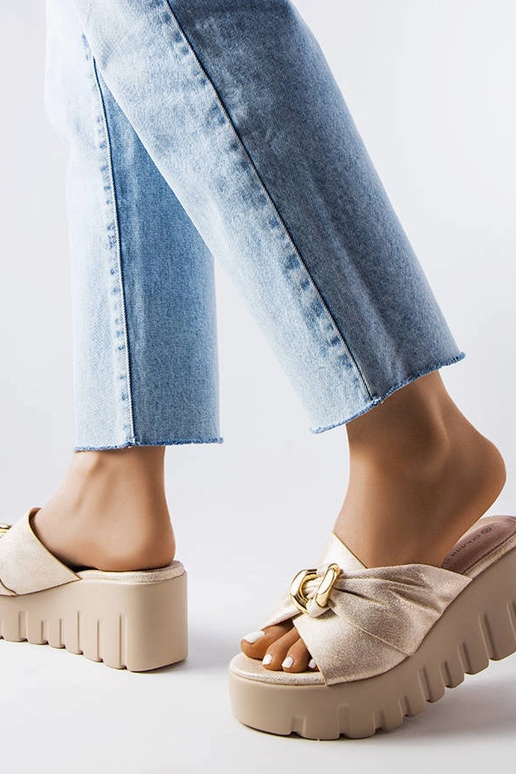 Sandales compensées Laura dorées pour...