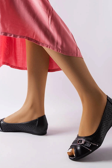 Ballerines noires ajourées avec zircons Creek