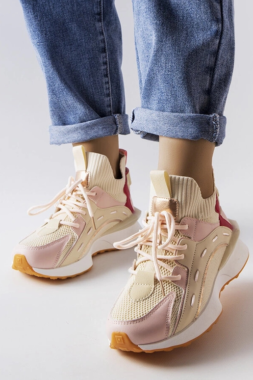 Begynder beige og pink stof sneakers