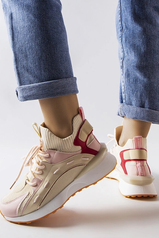 Begynder beige og pink stof sneakers