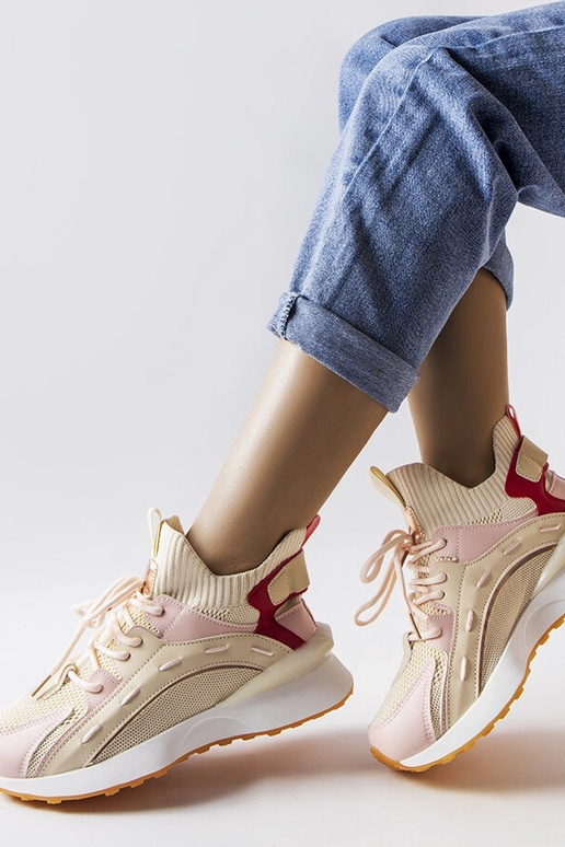 Begynder beige og pink stof sneakers