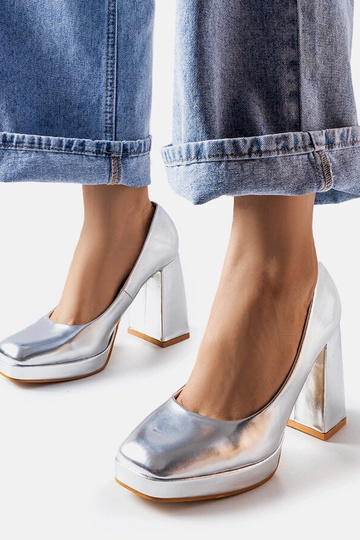 Silberne Mailly Pumps mit hohem Absatz 2