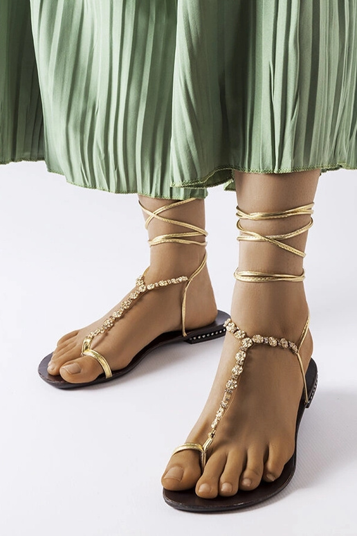 Troghi goldene Sandalen mit Zirkonen