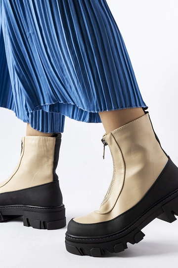 Beige Damenstiefeletten mit dicker Sohle und Morley-Reißverschluss