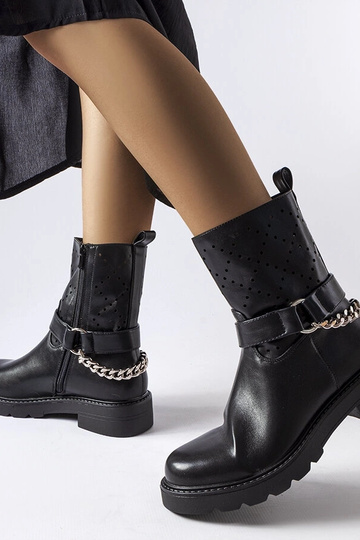 Bottines noires ajourées avec chaîne Procopio