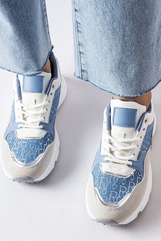 Blau-weiße Schuhe mit silbernem...