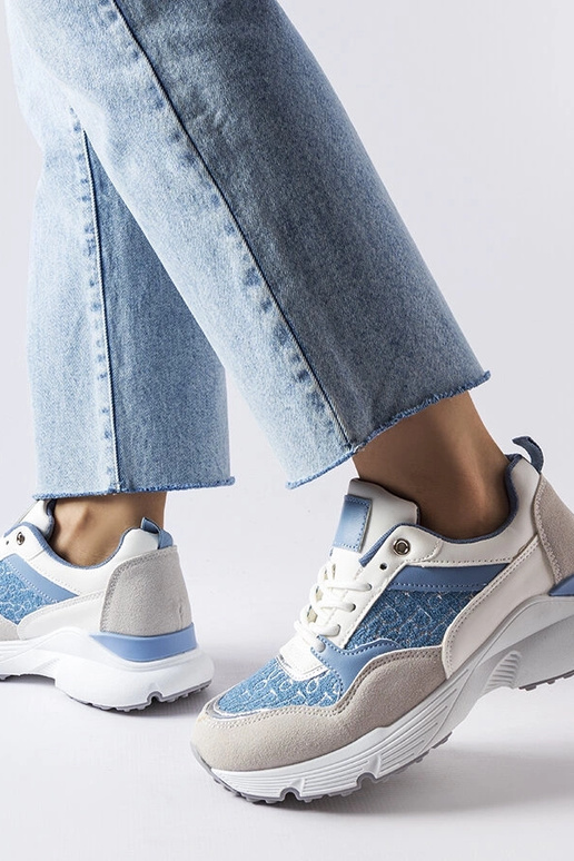 Blau-weiße Schuhe mit silbernem...