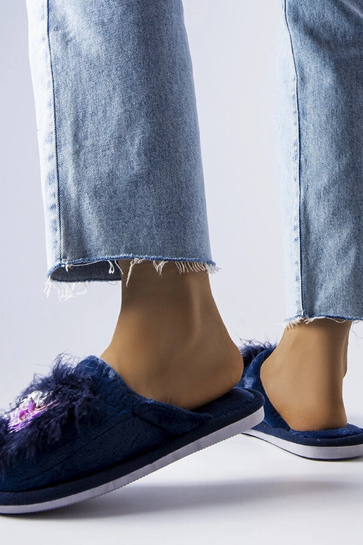 Chaussons chauds bleu marine à fleurs...