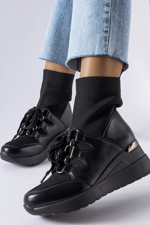 Schwarze Rochon-Sockenkeilstiefel Schwarze Rochon-Sockenkeilstiefel