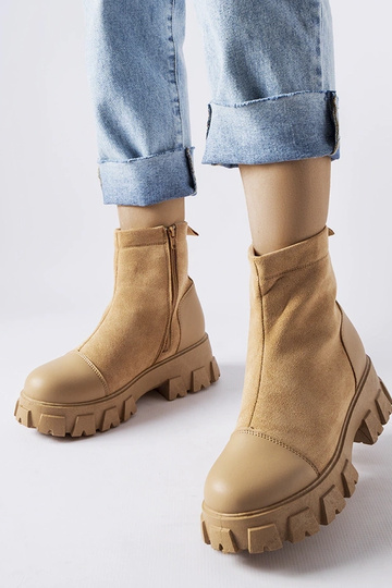 Sandkleurige kunstsuede werkschoenen met Milo profiel