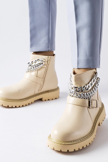 Beige Stiefeletten mit Zierketten Mezzavia